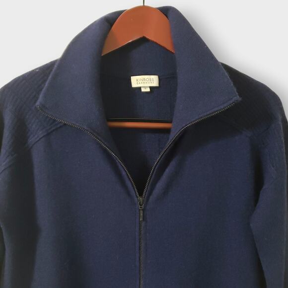 Kinross Cashmere Womens Full Zip Up Collared Sweater Blue Sz Small Casual - Picture 2 of 12